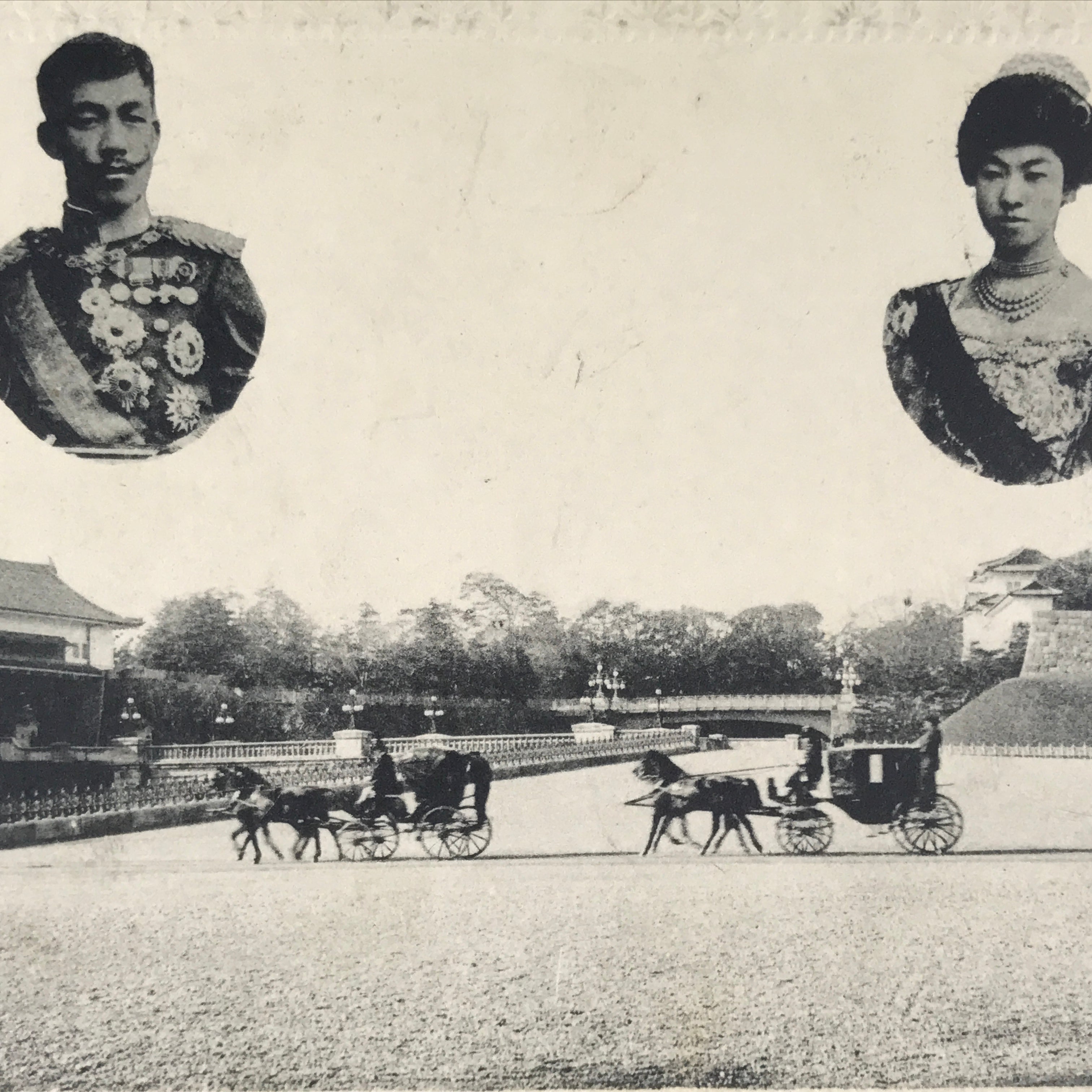 Antique Japanese Postcard Emperor Meiji Empress Shoken Paper Black White PC80