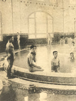 Antique Japanese Postcard Men Baths Hot Spring Osaka Radium Onsen Paper BW PC89