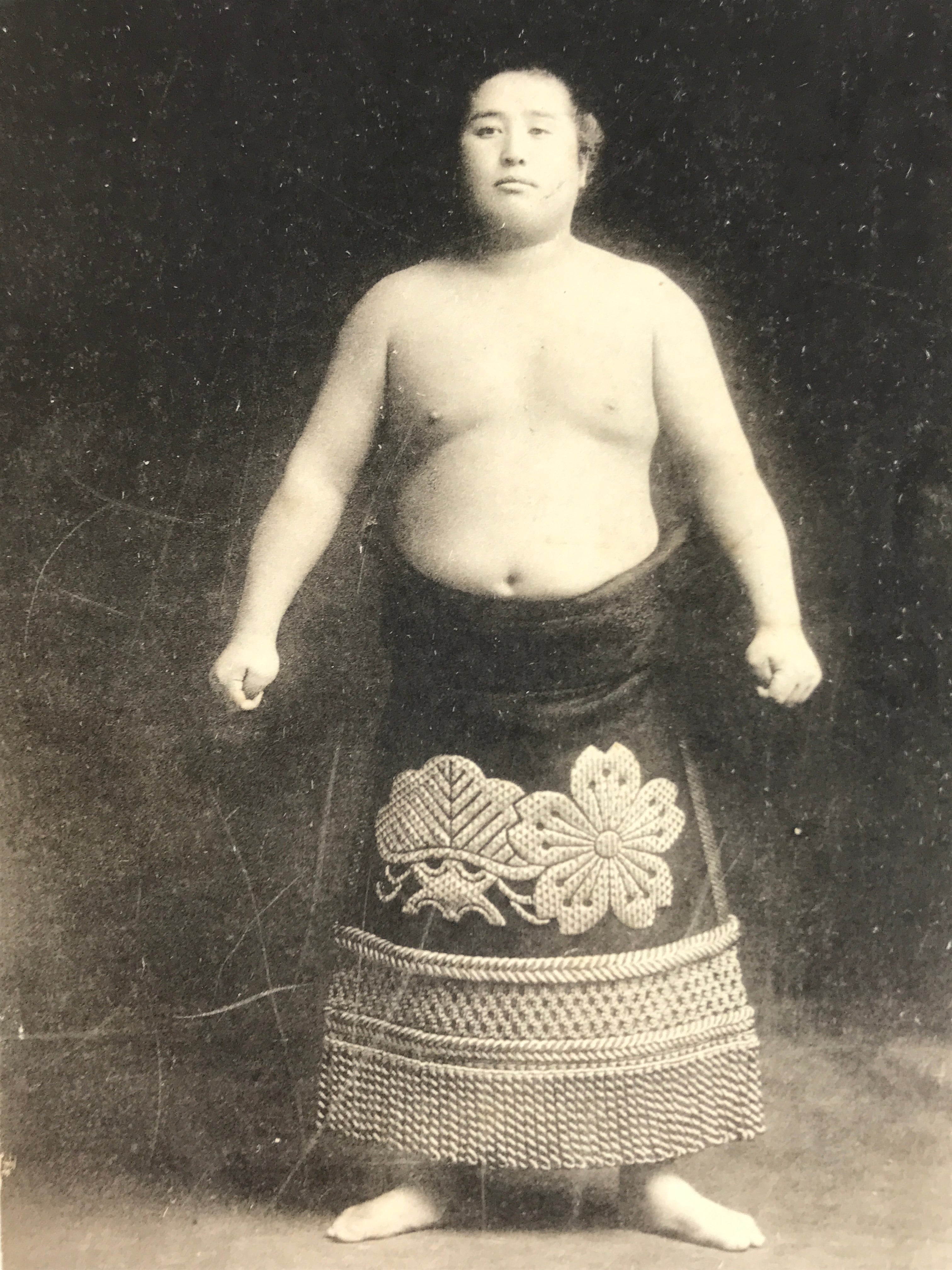 Antique Japanese Postcard Sumo Wrestler Umenohana Ichigoro Paper Black White PC9