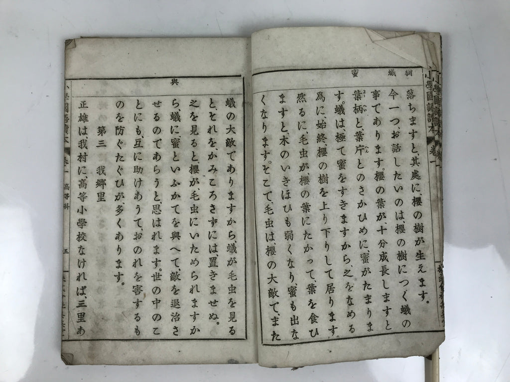 Antique Japanese School Textbook Official Reading Book C1900 Meiji Green HN34