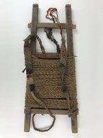 Antique Japanese Shoiko Backpack Carrying Rack Hardwood Straw Rope Fabric JK557