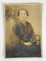 Antique Japanese Showa Elderly Woman Portrait Photograph Kimono Sepia Tone PH232