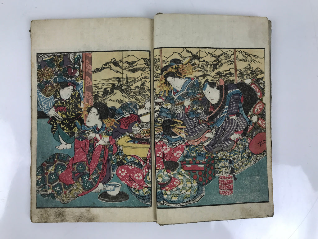 Antique Japanese Shunga Ukiyoe Erotic Art Book Edo Woodblock Print Oiran FL402