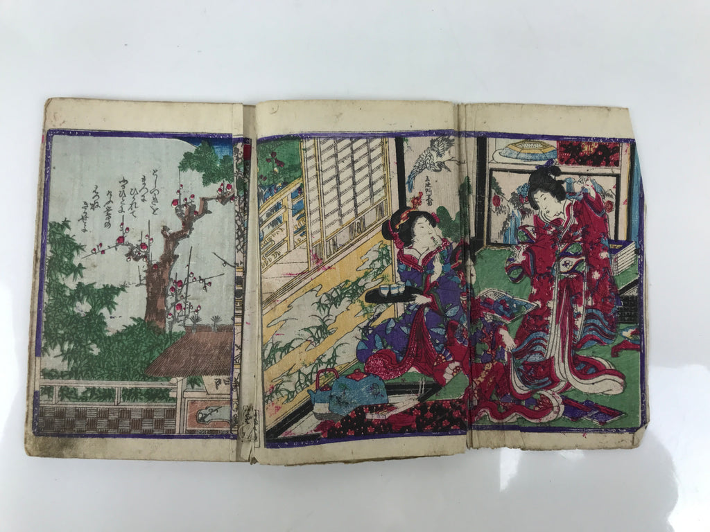 Antique Japanese Shunga Ukiyoe Erotic Art Book Woodblock Print Kimono Edo FL396