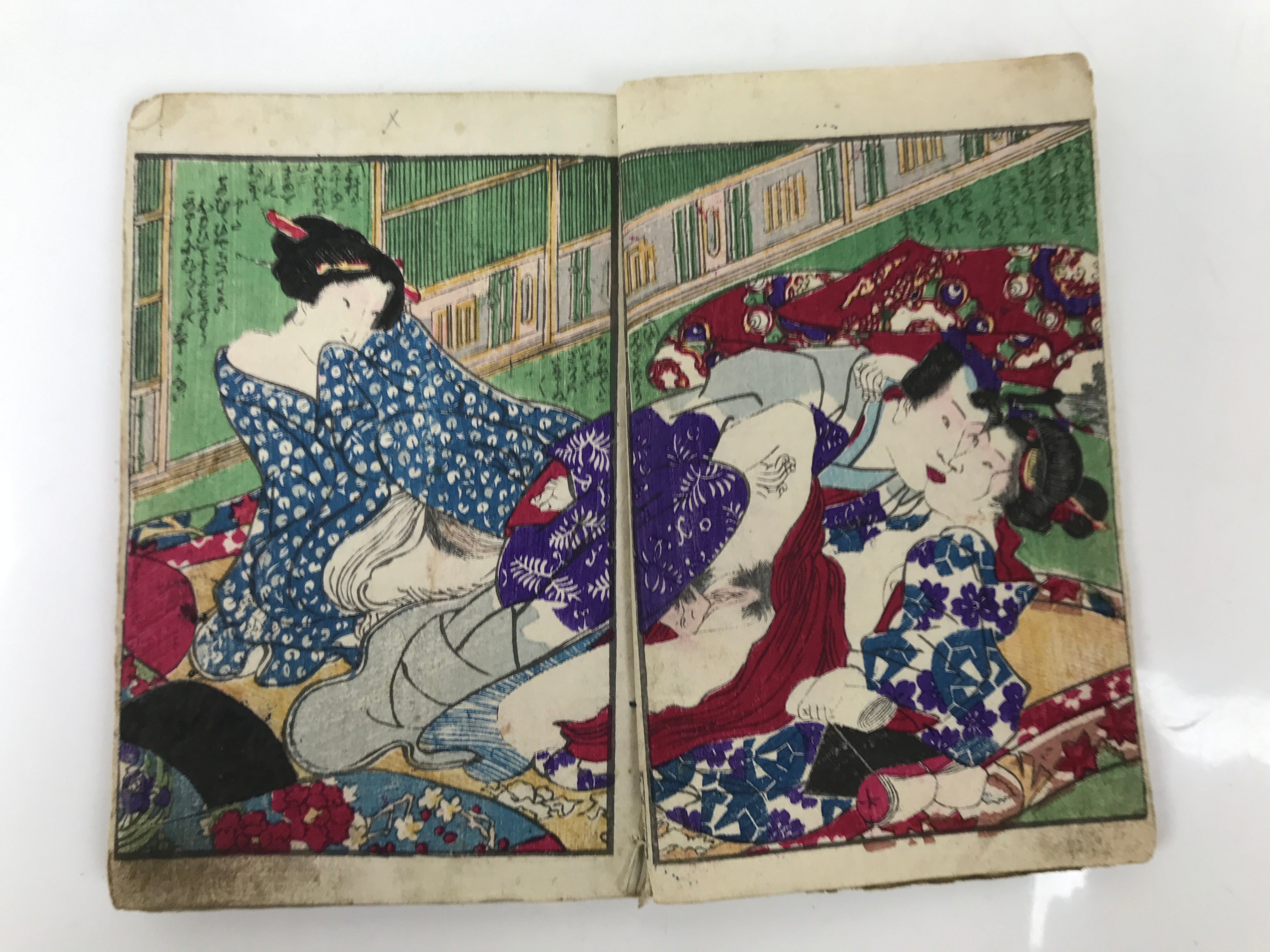 Antique Japanese Shunga Ukiyoe Erotic Art Book Woodblock Print Kimono Edo FL396