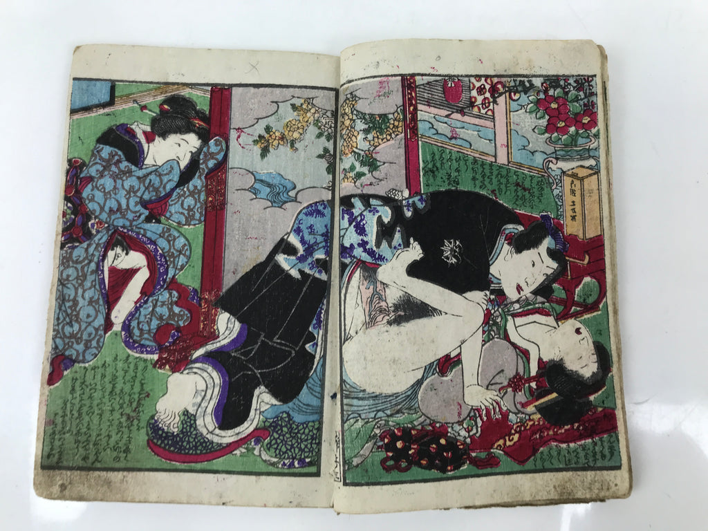 Antique Japanese Shunga Ukiyoe Erotic Art Book Woodblock Print Kimono Edo FL396