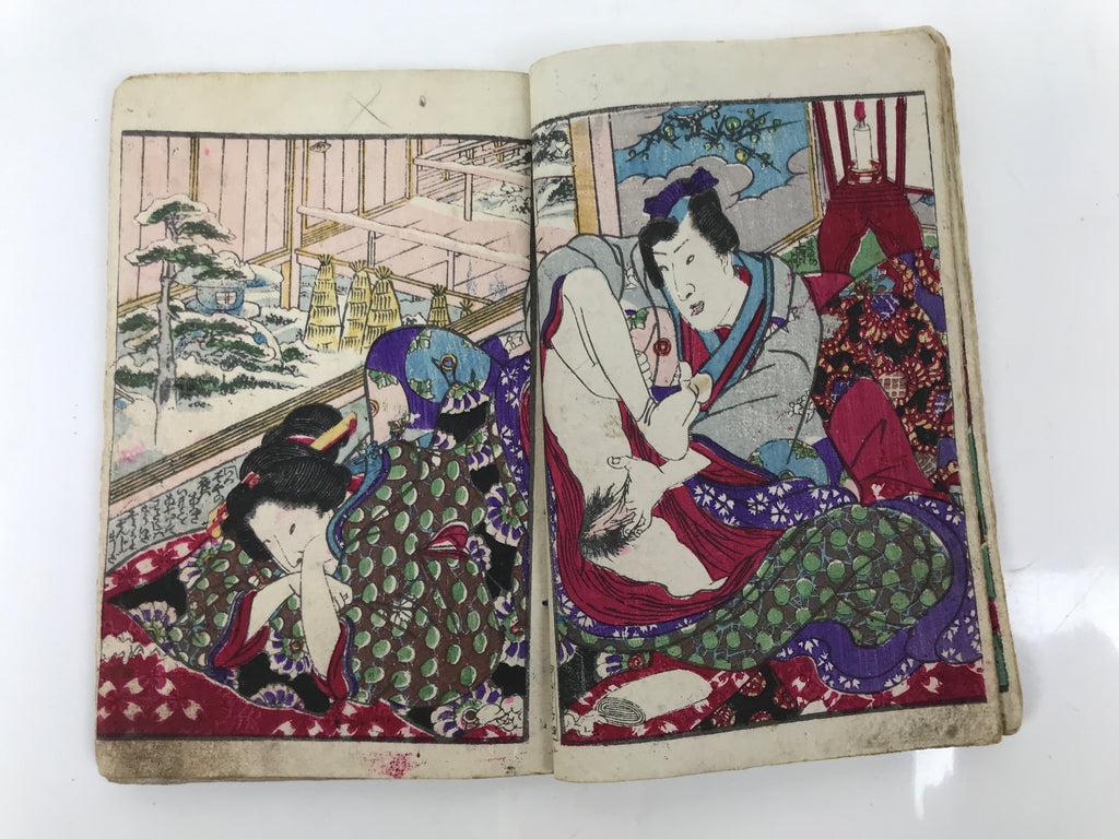 Antique Japanese Shunga Ukiyoe Erotic Art Book Woodblock Print Kimono Edo FL396
