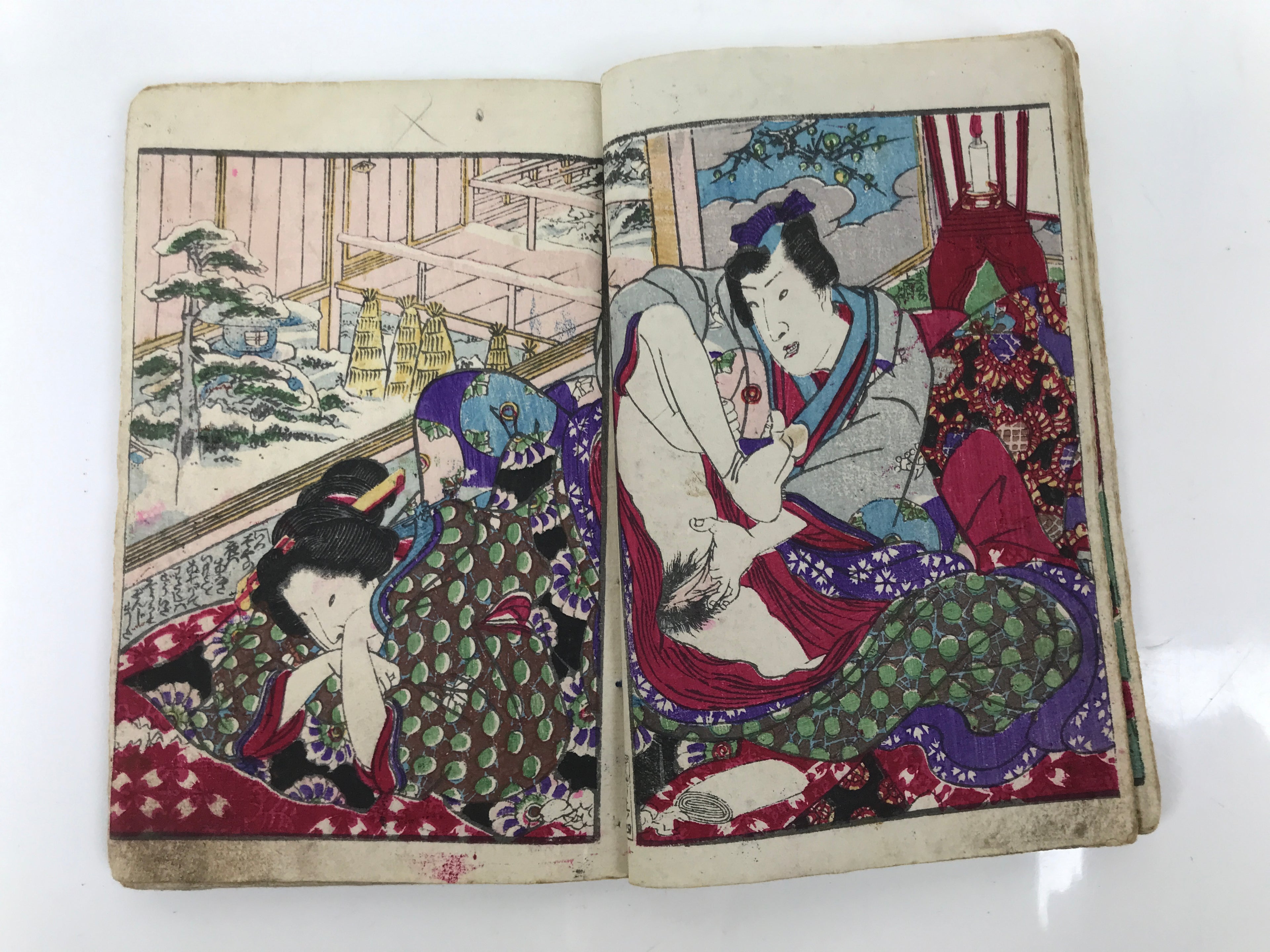 Antique Japanese Shunga Ukiyoe Erotic Art Book Woodblock Print Kimono Edo FL396
