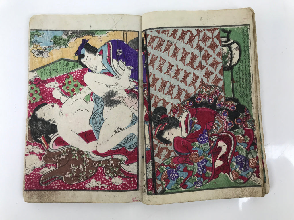 Antique Japanese Shunga Ukiyoe Erotic Art Book Woodblock Print Kimono Edo FL396