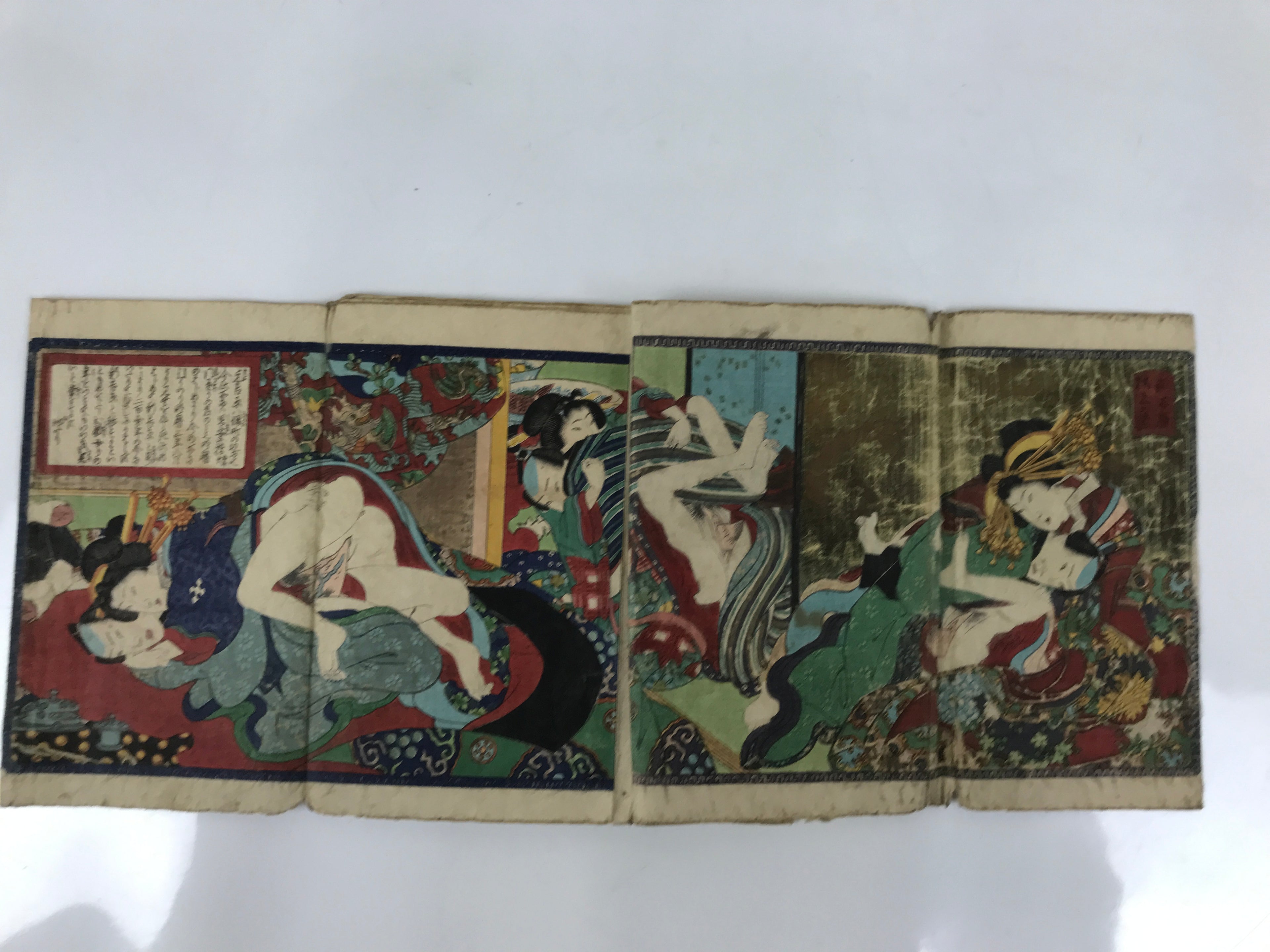 Antique Japanese Shunga Ukiyoe Erotic Art Book Woodblock Print Kimono Edo FL397