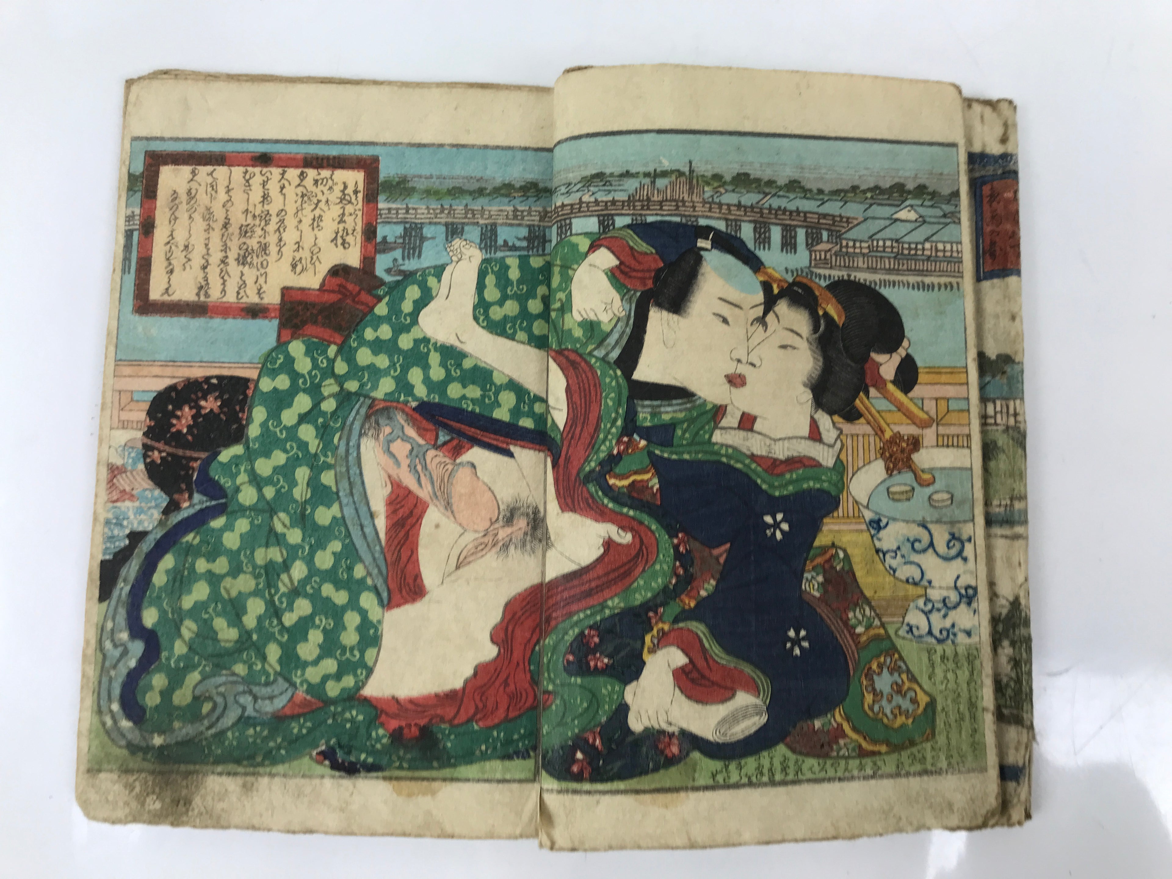 Antique Japanese Shunga Ukiyoe Erotic Art Book Woodblock Print Kimono Edo FL397