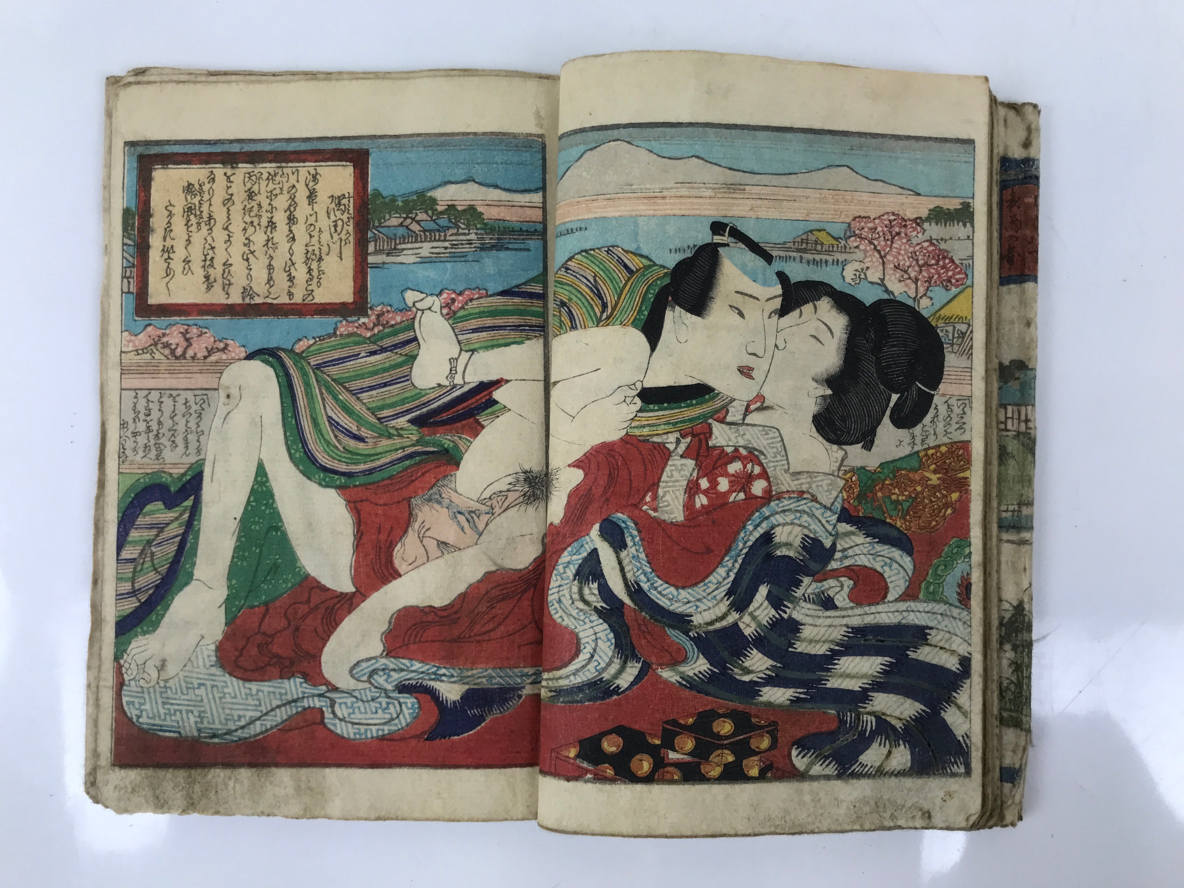 Antique Japanese Shunga Ukiyoe Erotic Art Book Woodblock Print Kimono Edo FL397