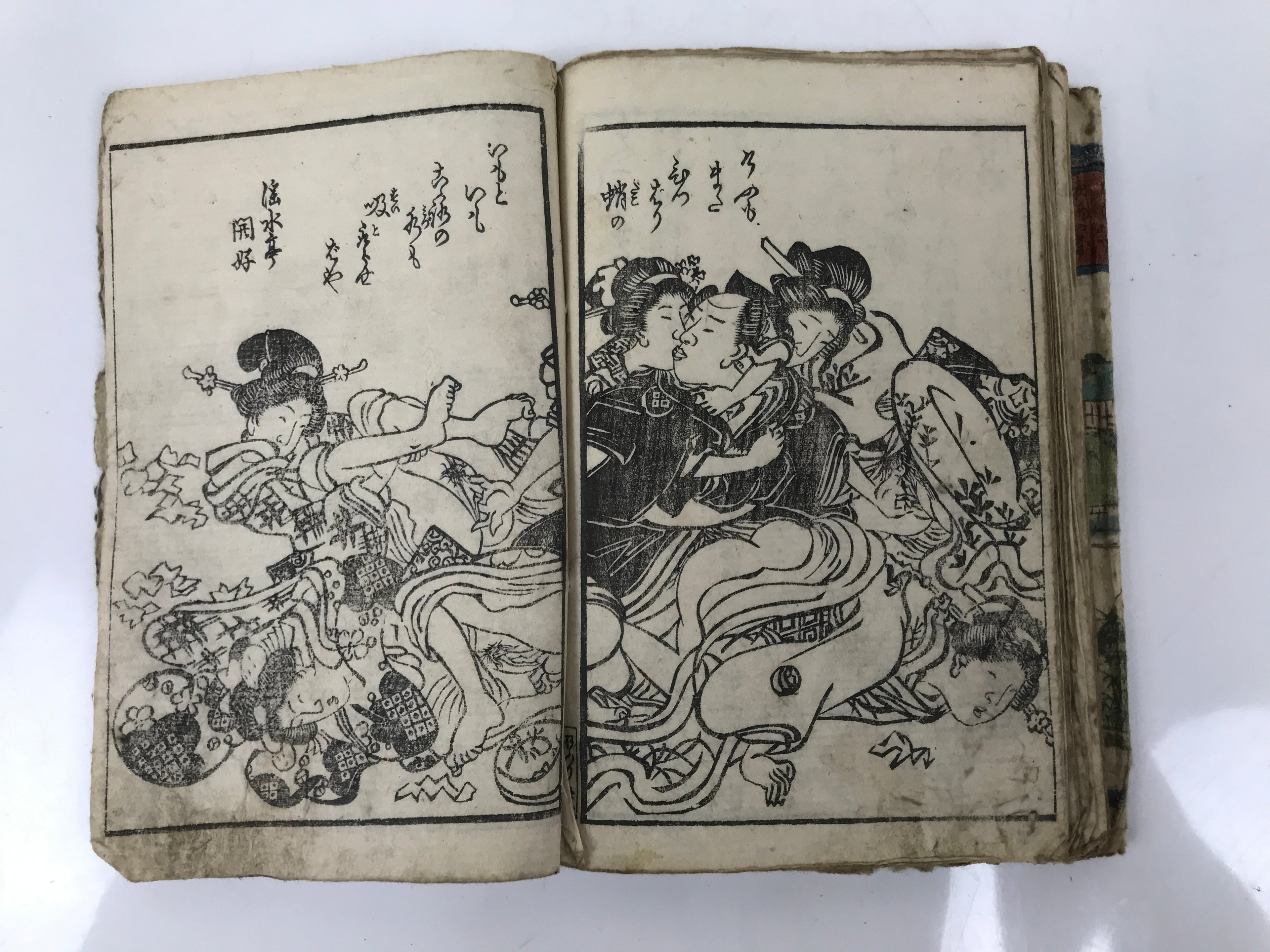 Antique Japanese Shunga Ukiyoe Erotic Art Book Woodblock Print Kimono Edo FL397