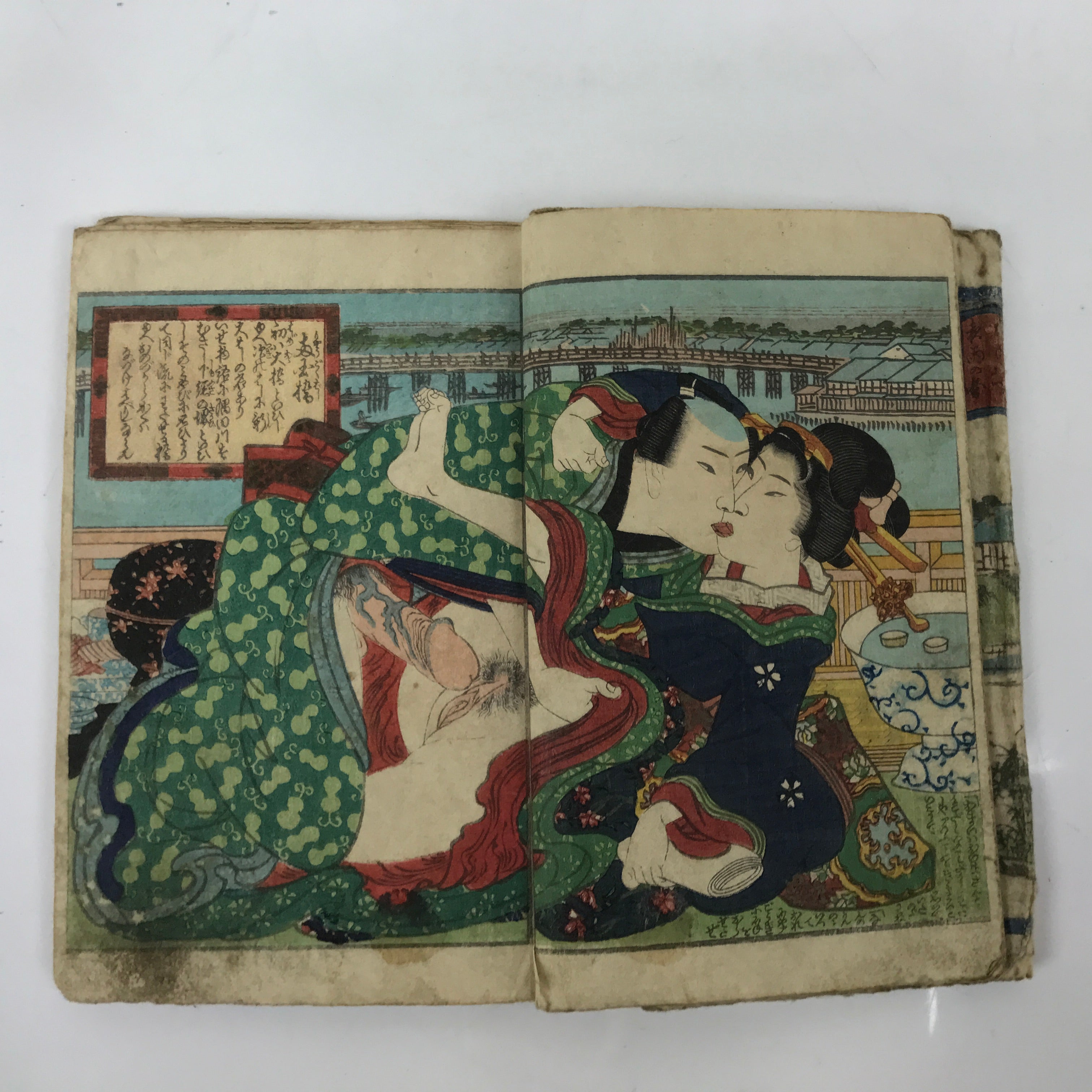 Antique Japanese Shunga Ukiyoe Erotic Art Book Woodblock Print Kimono Edo FL397