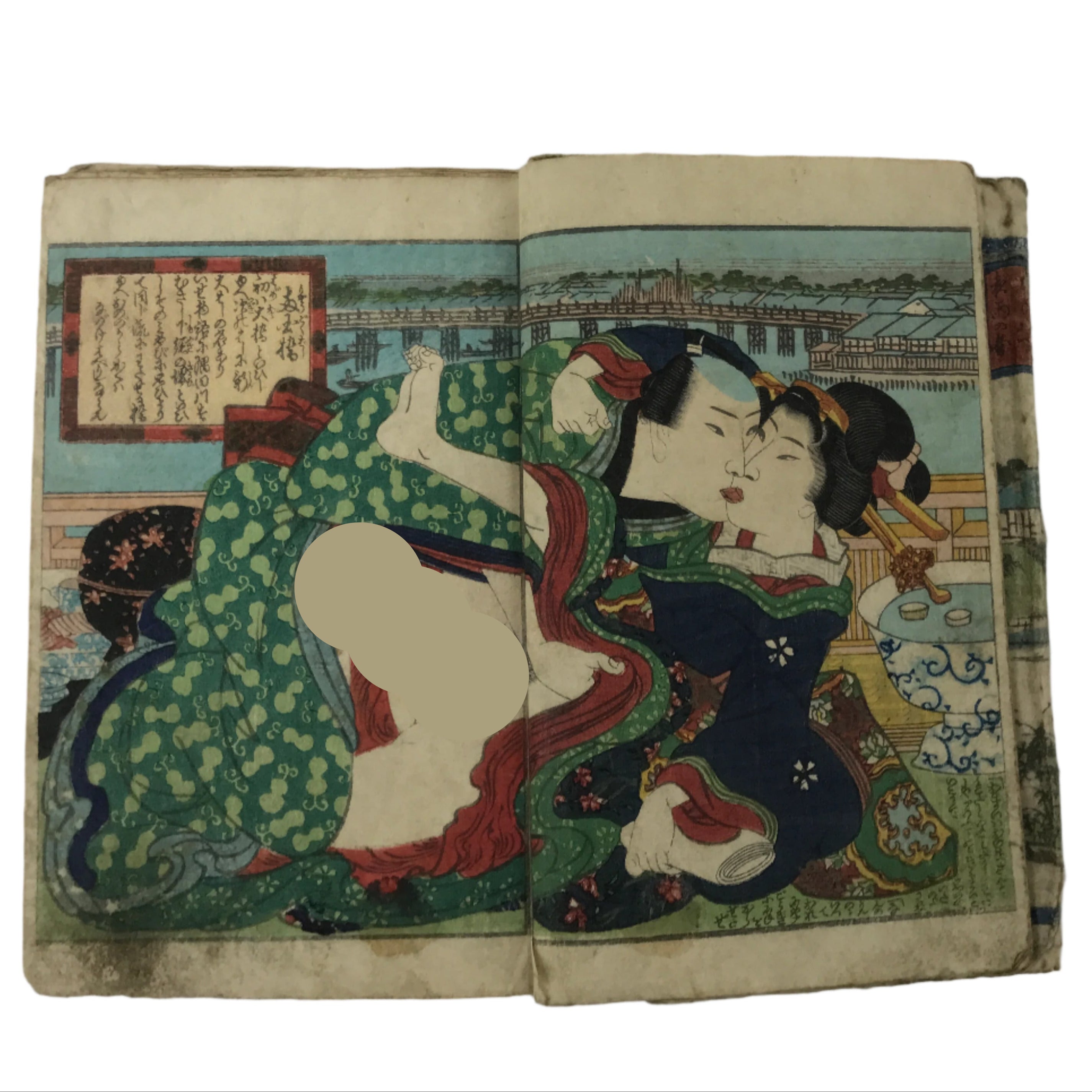 Antique Japanese Shunga Ukiyoe Erotic Art Book Woodblock Print Kimono Edo FL397
