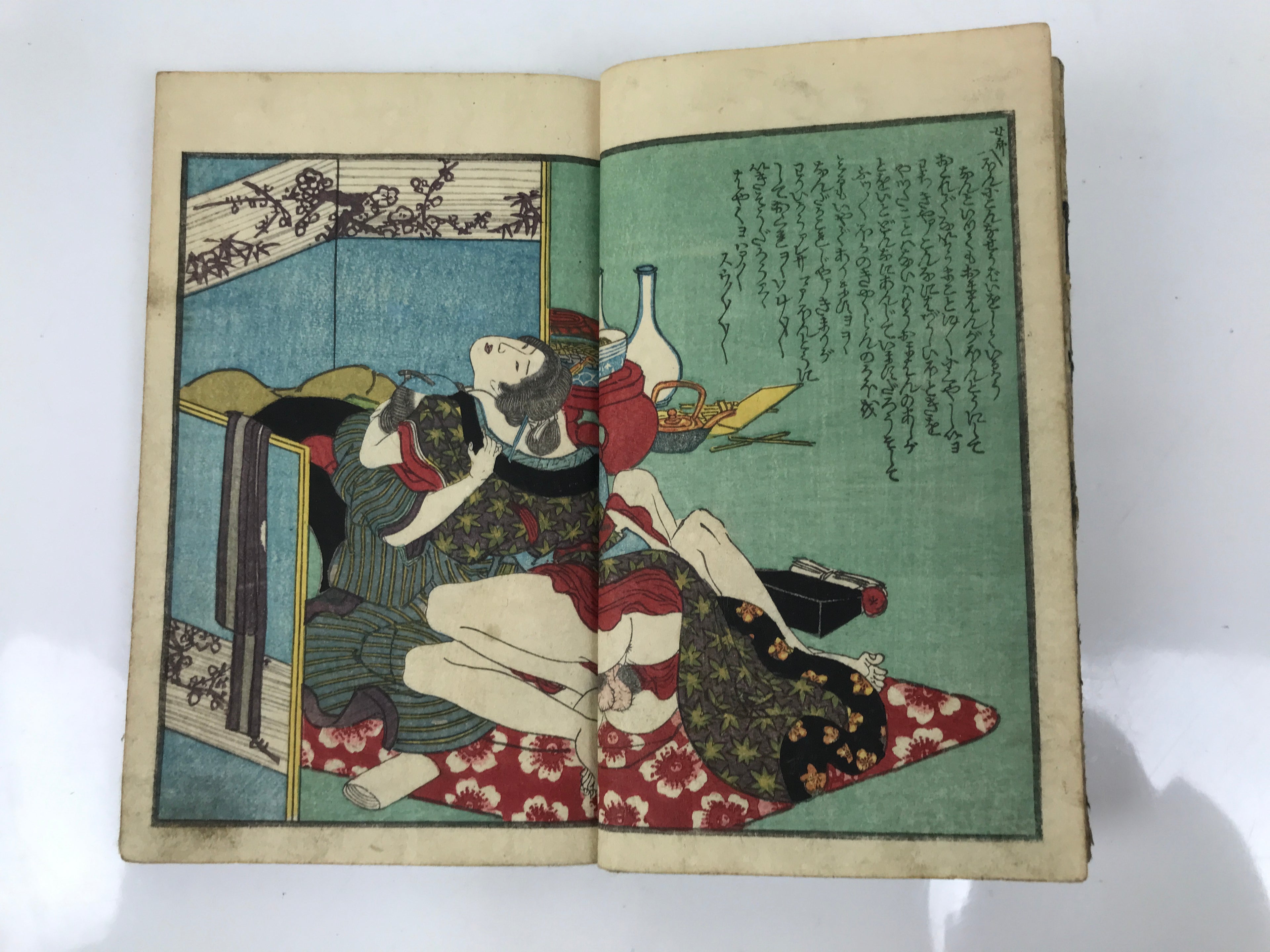 Antique Japanese Shunga Ukiyoe Erotic Art Book Woodblock Print Kimono Edo FL398