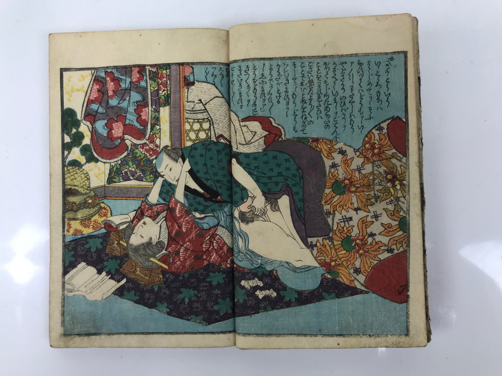 Antique Japanese Shunga Ukiyoe Erotic Art Book Woodblock Print Kimono Edo FL398