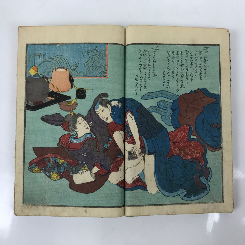 Antique Japanese Shunga Ukiyoe Erotic Art Book Woodblock Print Kimono Edo FL399