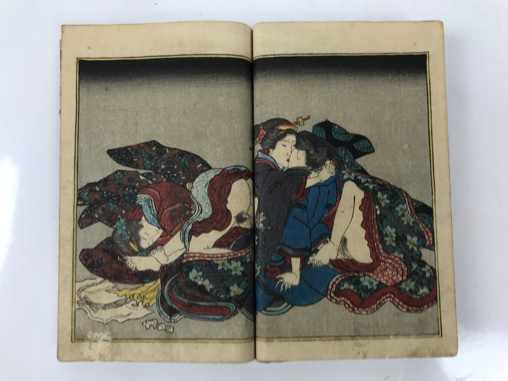 Antique Japanese Shunga Ukiyoe Erotic Art Book Woodblock Print Kimono Edo FL399