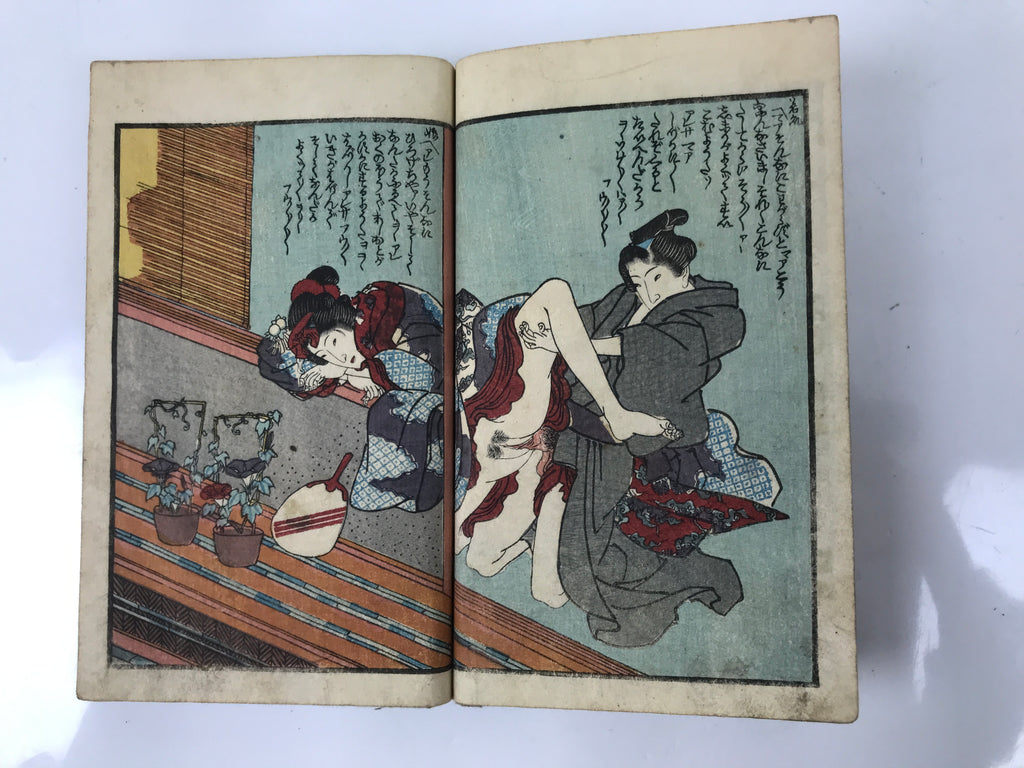 Antique Japanese Shunga Ukiyoe Erotic Art Book Woodblock Print Kimono Edo FL399