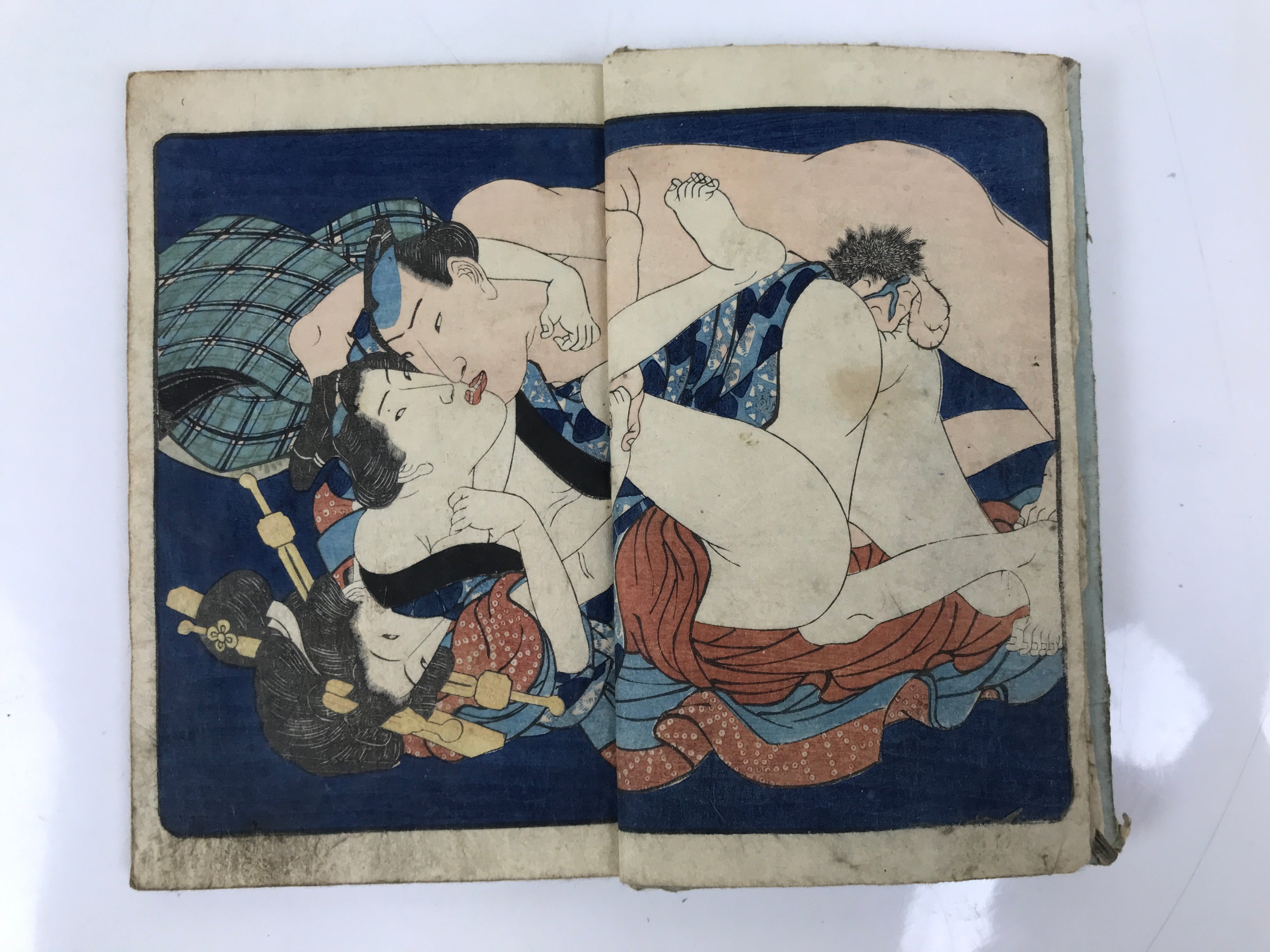 Antique Japanese Shunga Ukiyoe Erotic Art Book Woodblock Print Kimono Edo FL400