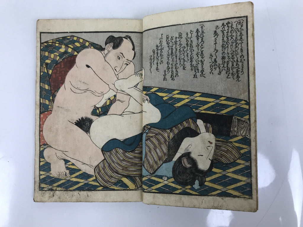 Antique Japanese Shunga Ukiyoe Erotic Art Book Woodblock Print Kimono Edo FL400