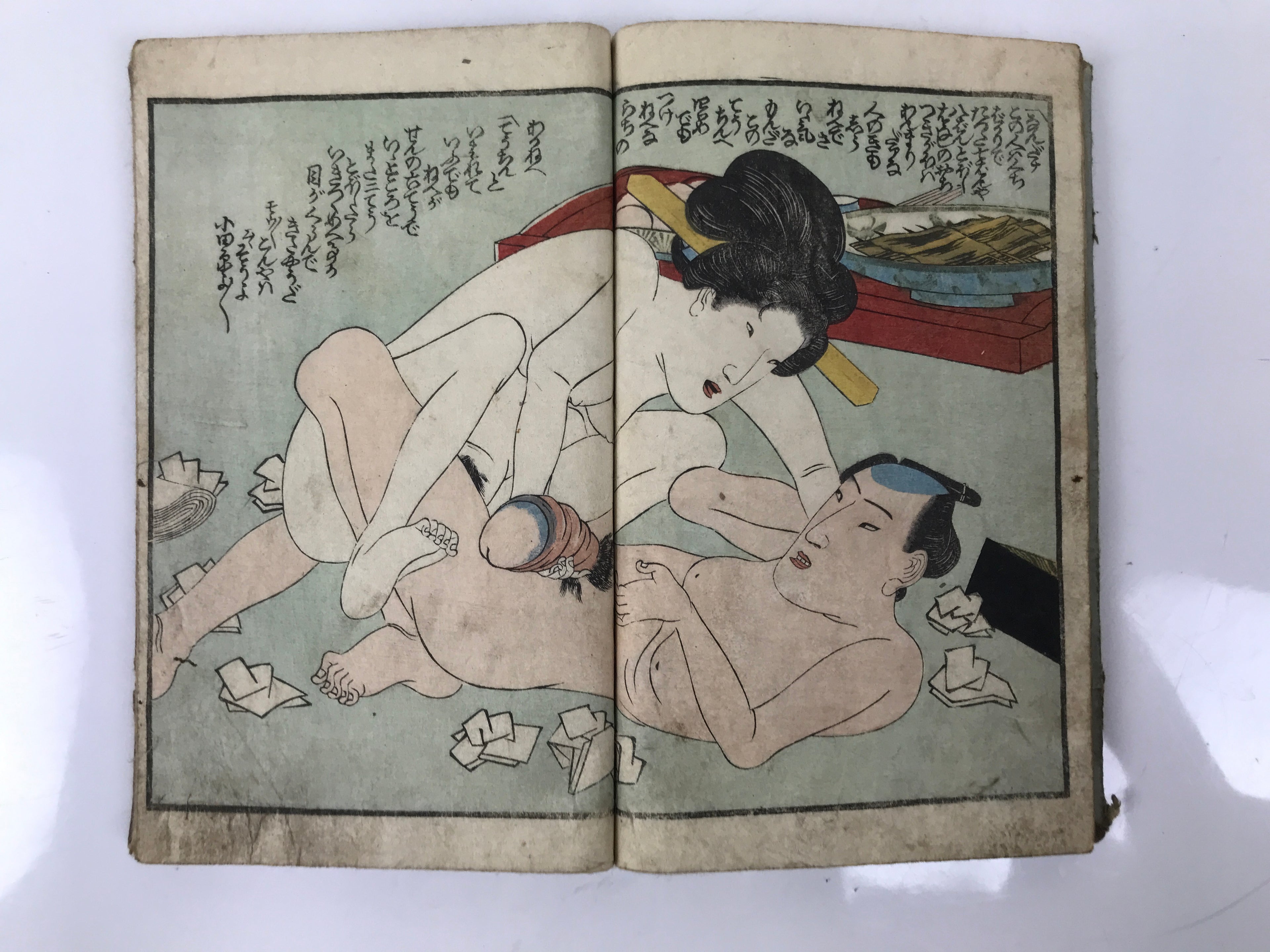 Antique Japanese Shunga Ukiyoe Erotic Art Book Woodblock Print Kimono Edo FL400