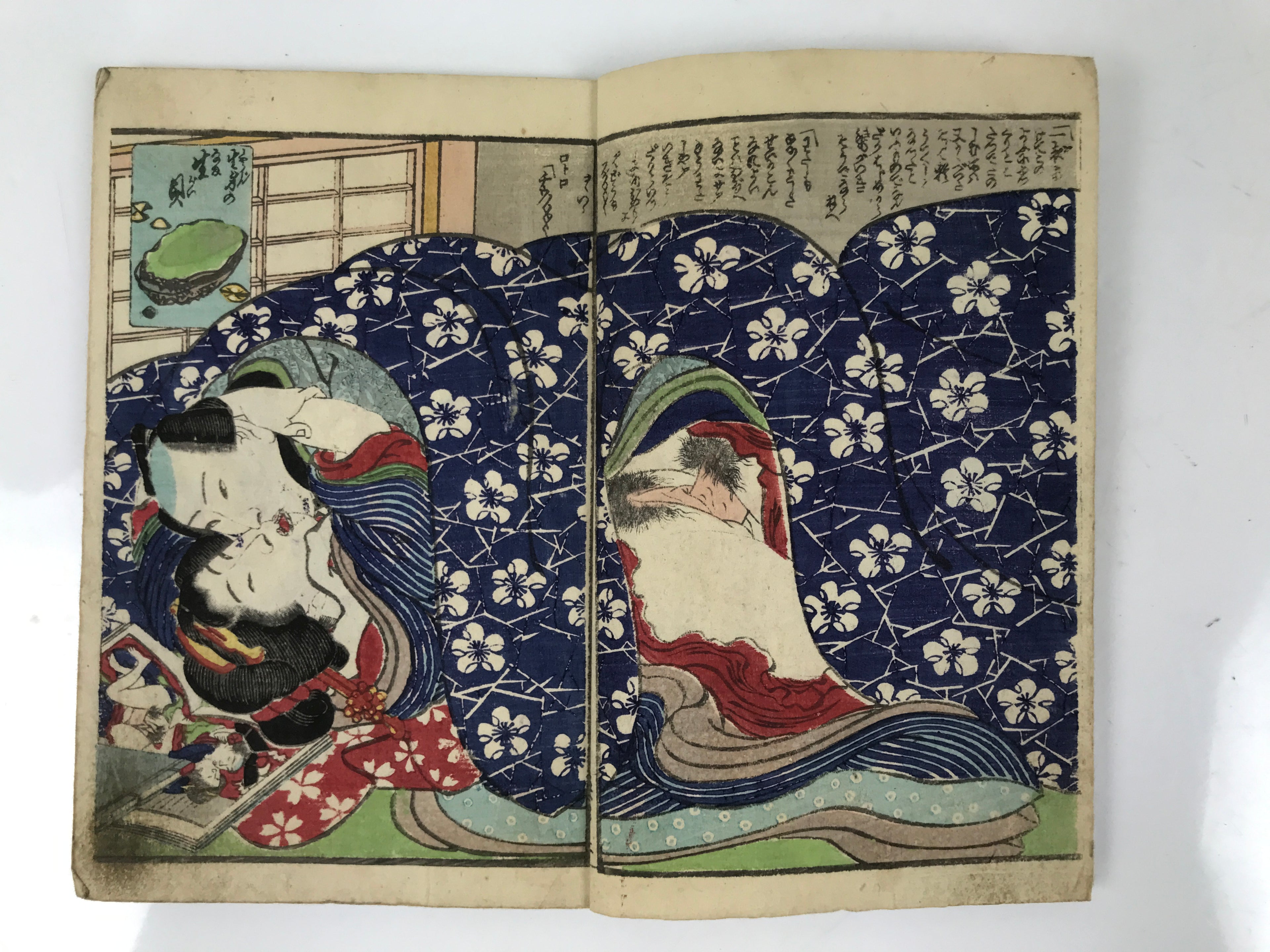 Antique Japanese Shunga Ukiyoe Erotic Art Book Woodblock Print Kimono Edo FL401