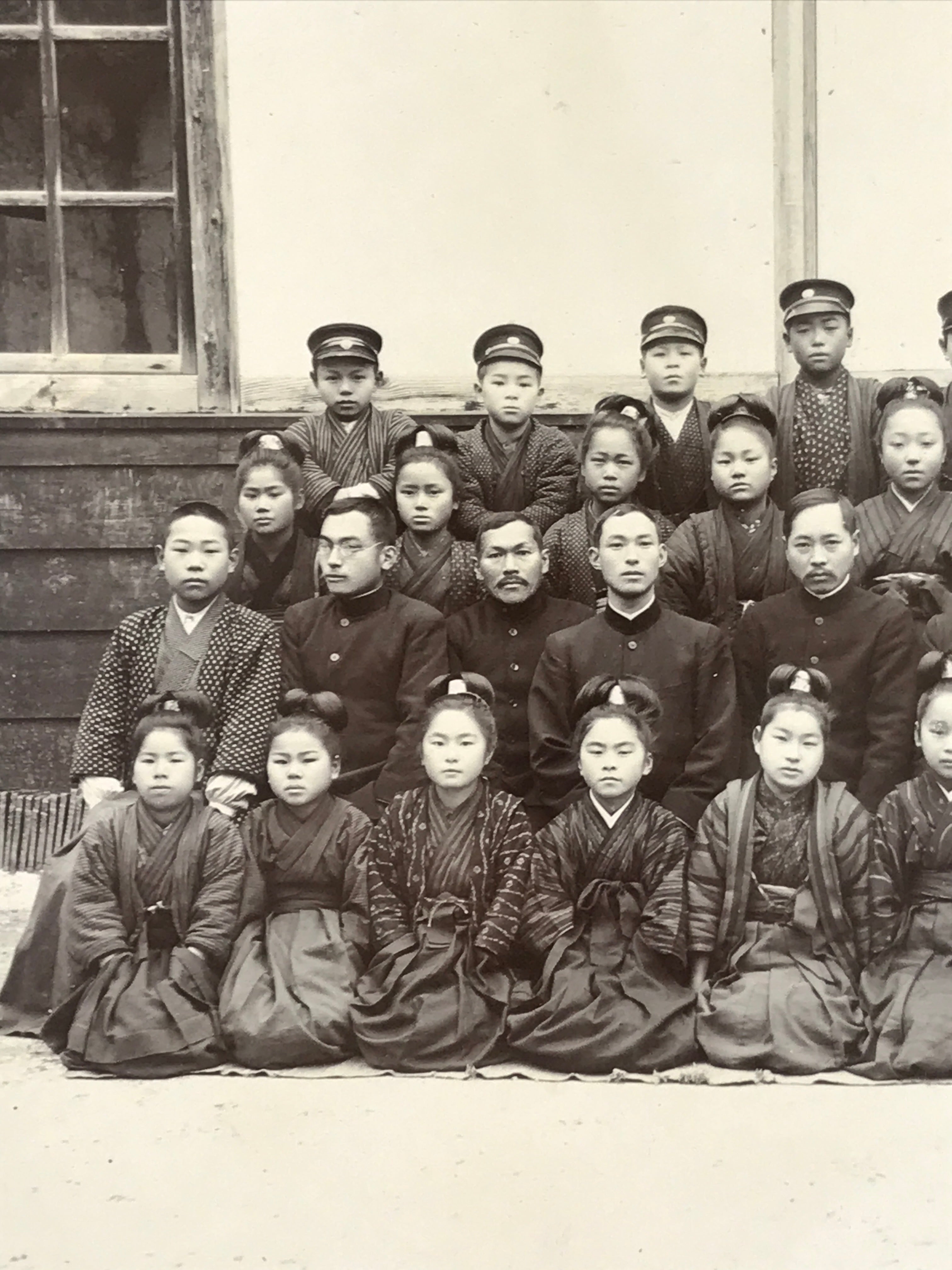 Antique Japanese Taisho Boys School Photograph Hakama Kimono Black White PH27