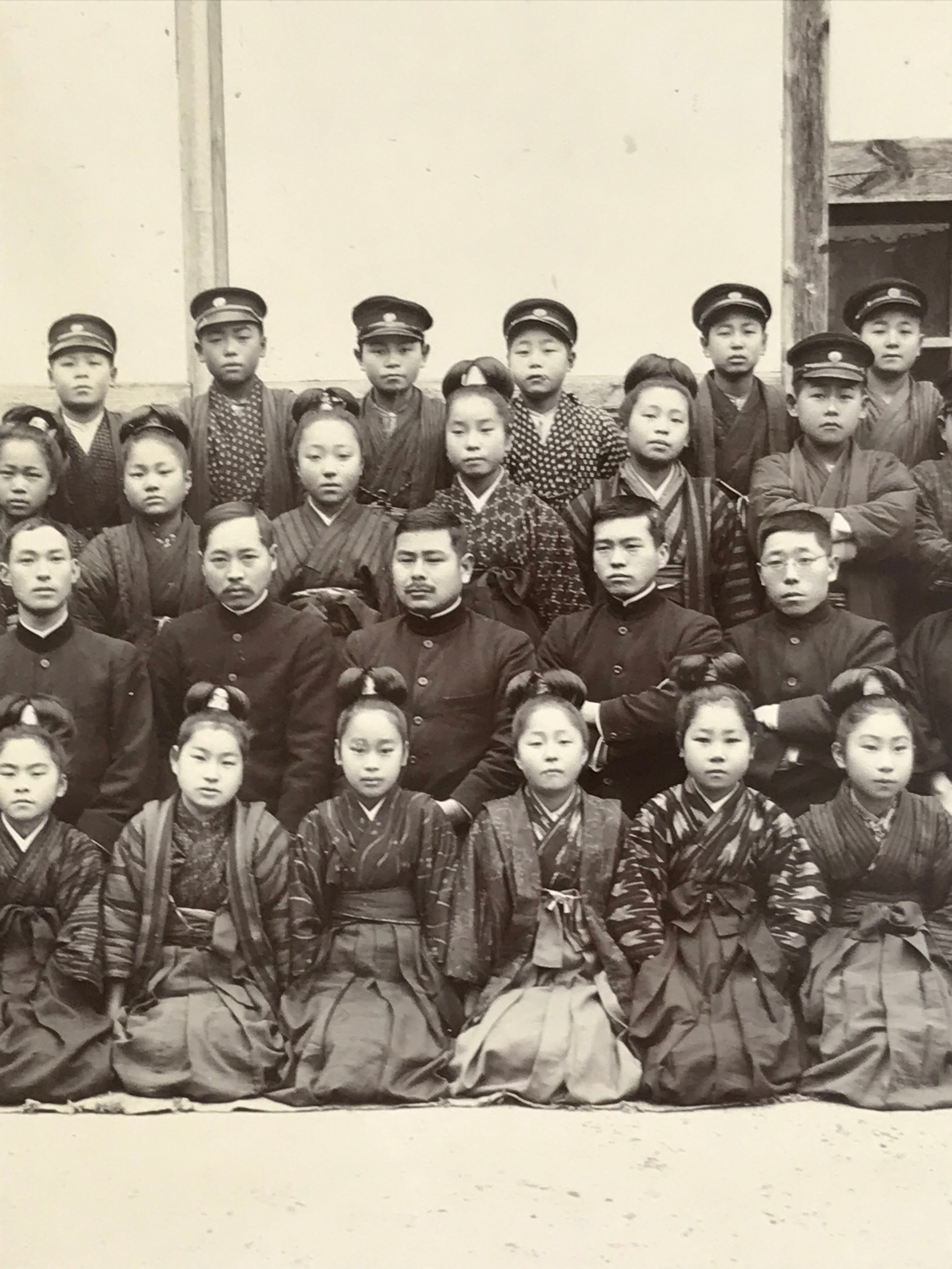 Antique Japanese Taisho Boys School Photograph Hakama Kimono Black White PH27