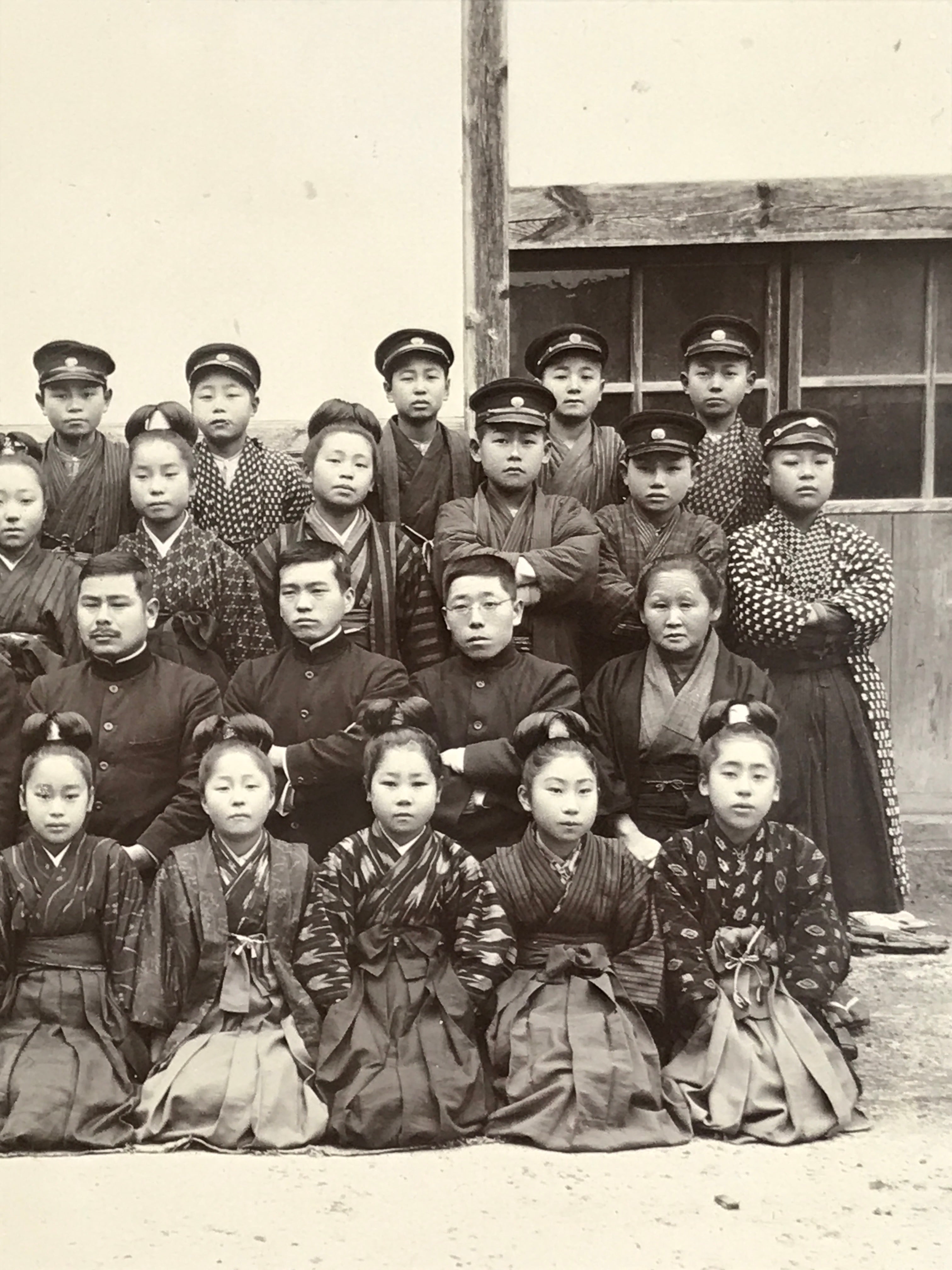 Antique Japanese Taisho Boys School Photograph Hakama Kimono Black White PH27