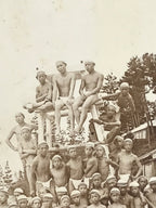 Antique Japanese Taisho Boys Summer Beach Photograph Group Black White PH29