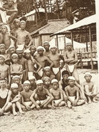 Antique Japanese Taisho Boys Summer Beach Photograph Group Black White PH29