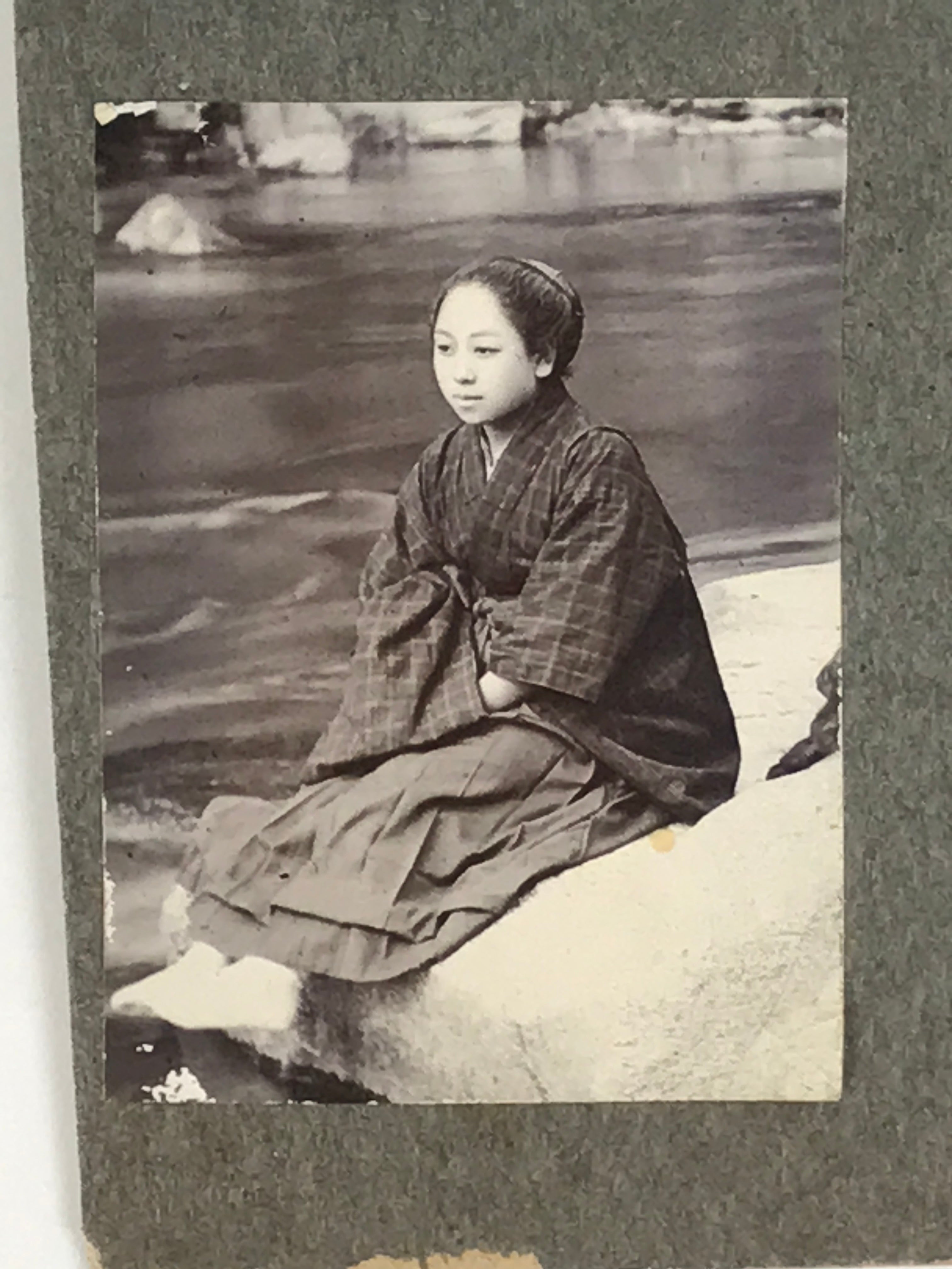 Antique Japanese Taisho Boys Summer Beach Photograph Group Black White PH29
