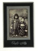 Antique Japanese Taisho Children Photograph Portrait Kimono Black White PH39
