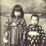 Antique Japanese Taisho Children Photograph Portrait Kimono Black White PH39