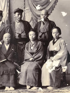 Antique Japanese Taisho Family Group Photograph Portrait Kimono Black White PH37