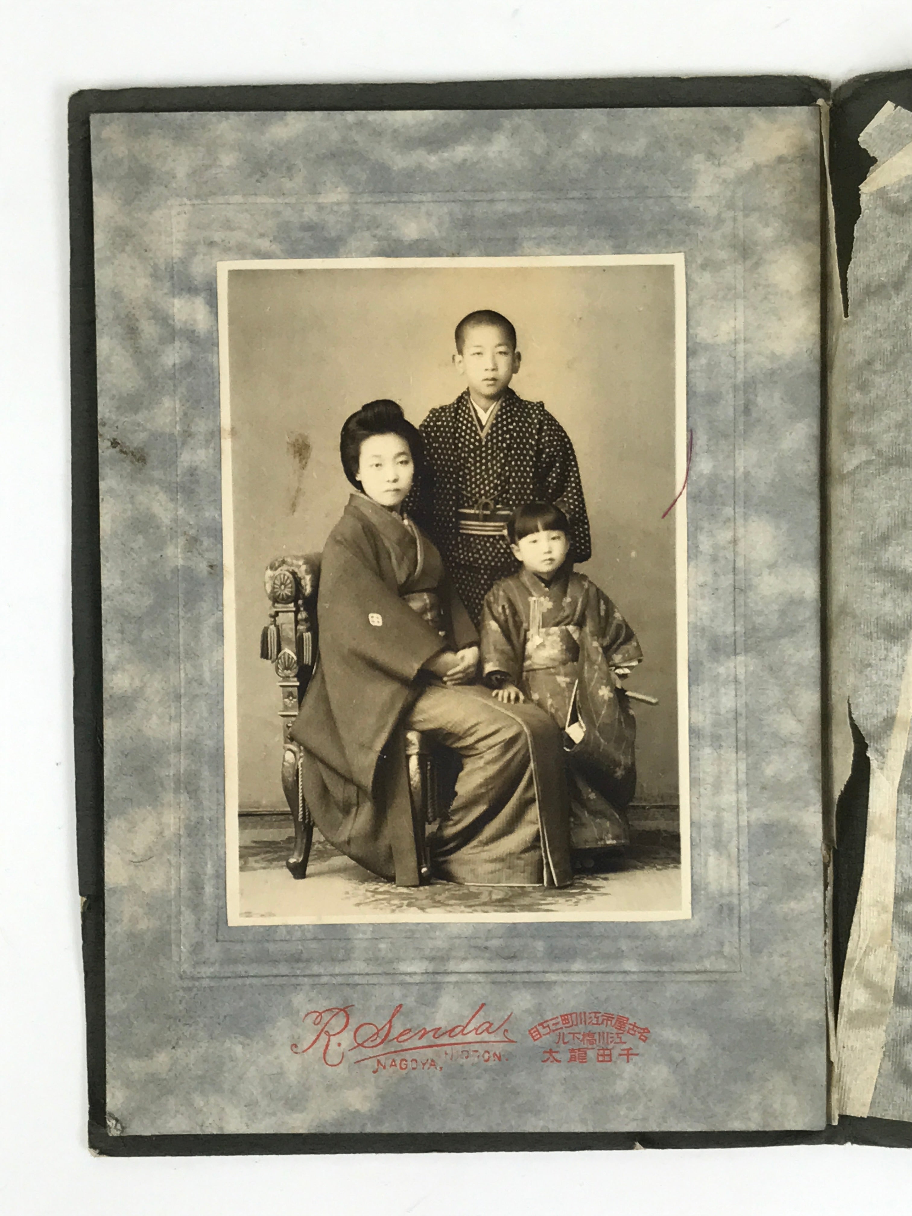 Antique Japanese Taisho Mother Child Photograph Portrait Kimono