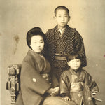 Antique Japanese Taisho Mother Child Photograph Portrait Kimono Black White PH36