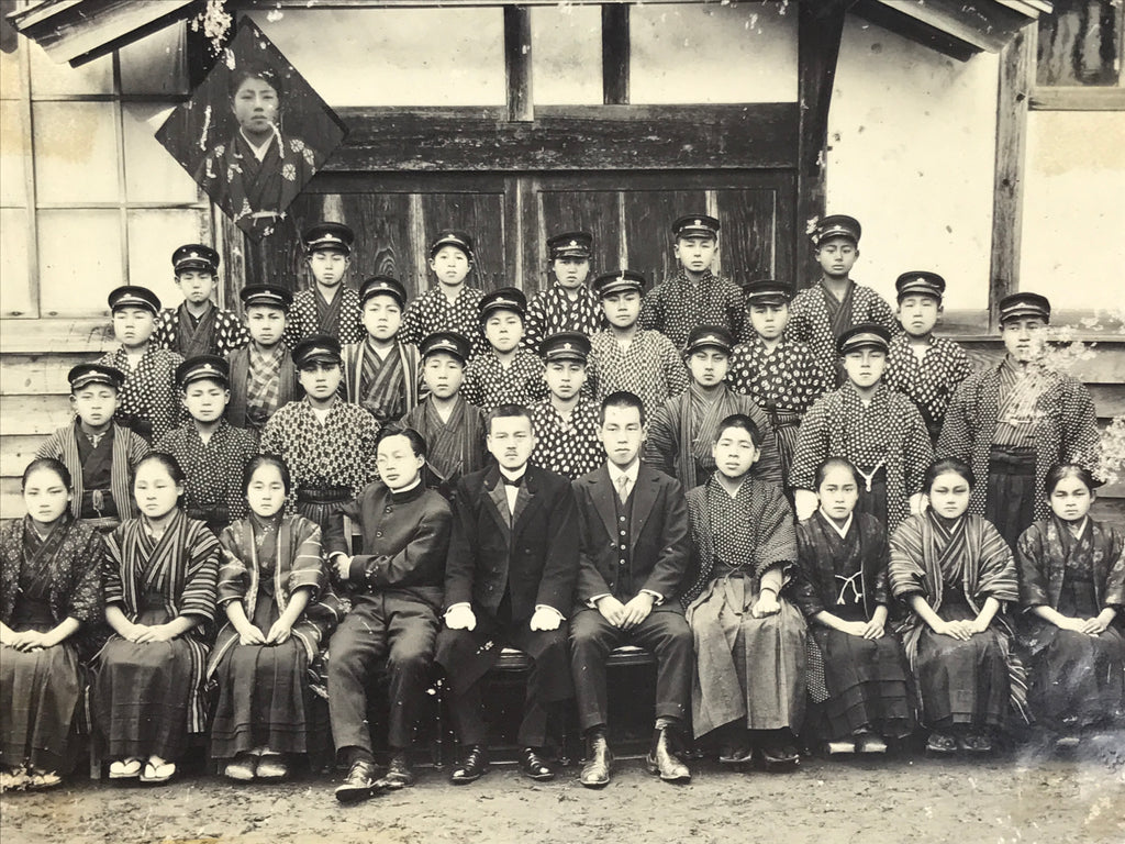 Antique Japanese Taisho School Photograph Group Student Hakama Black White PH117