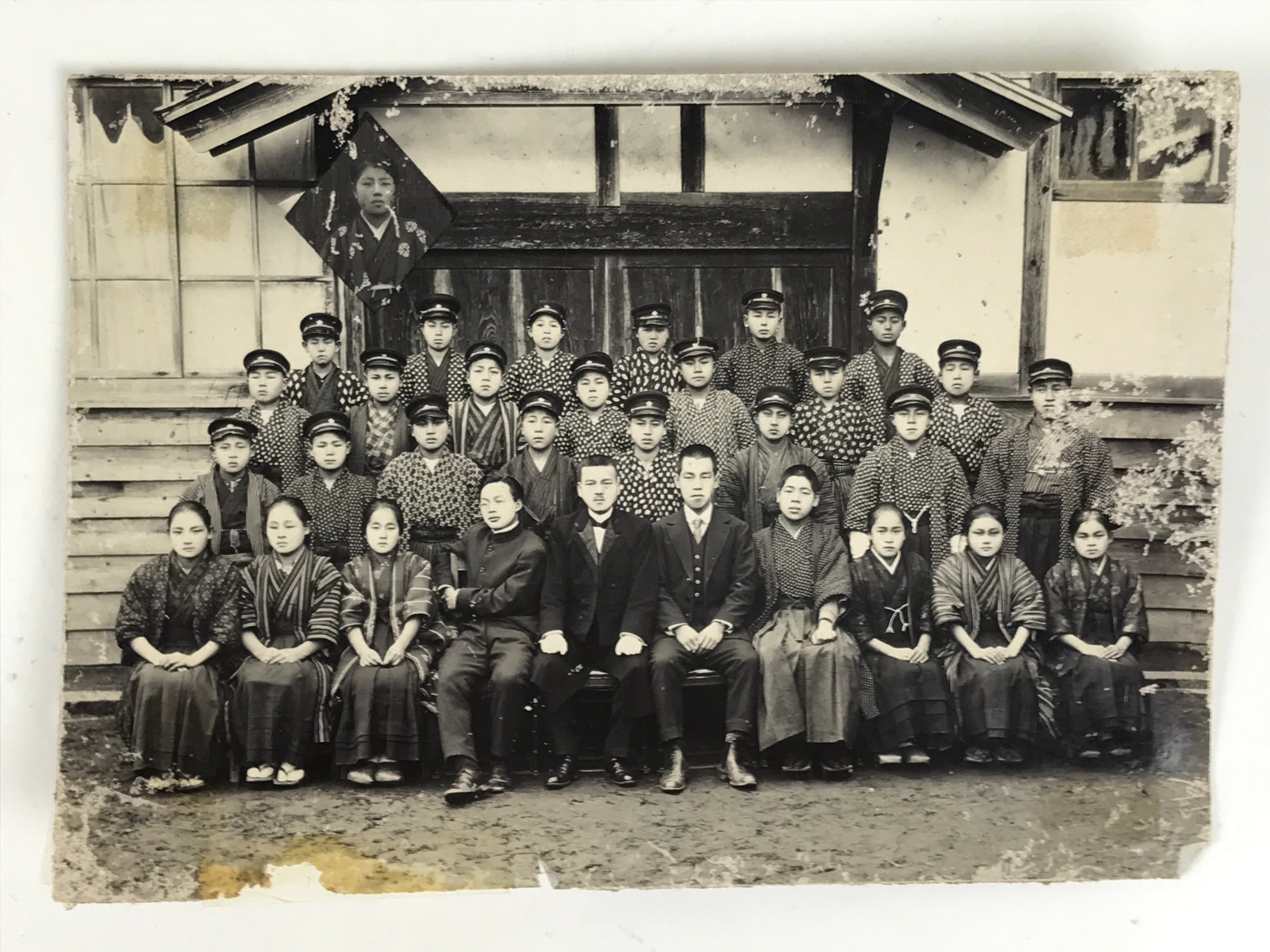 Antique Japanese Taisho School Photograph Group Student Hakama Black White PH117