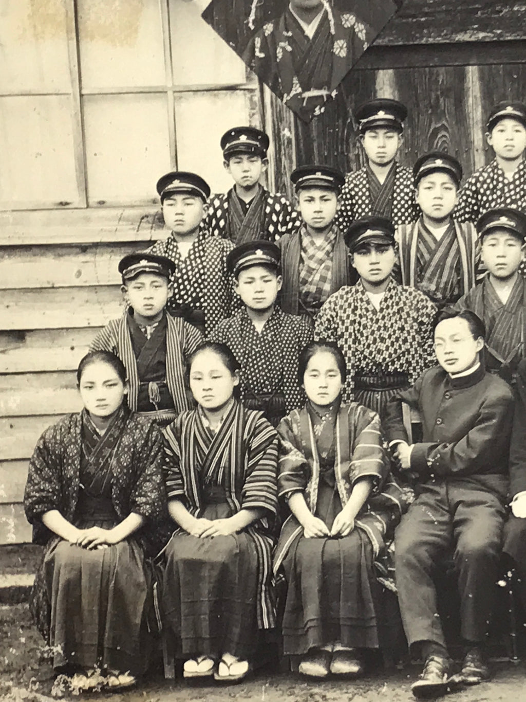 Antique Japanese Taisho School Photograph Group Student Hakama Black White PH117