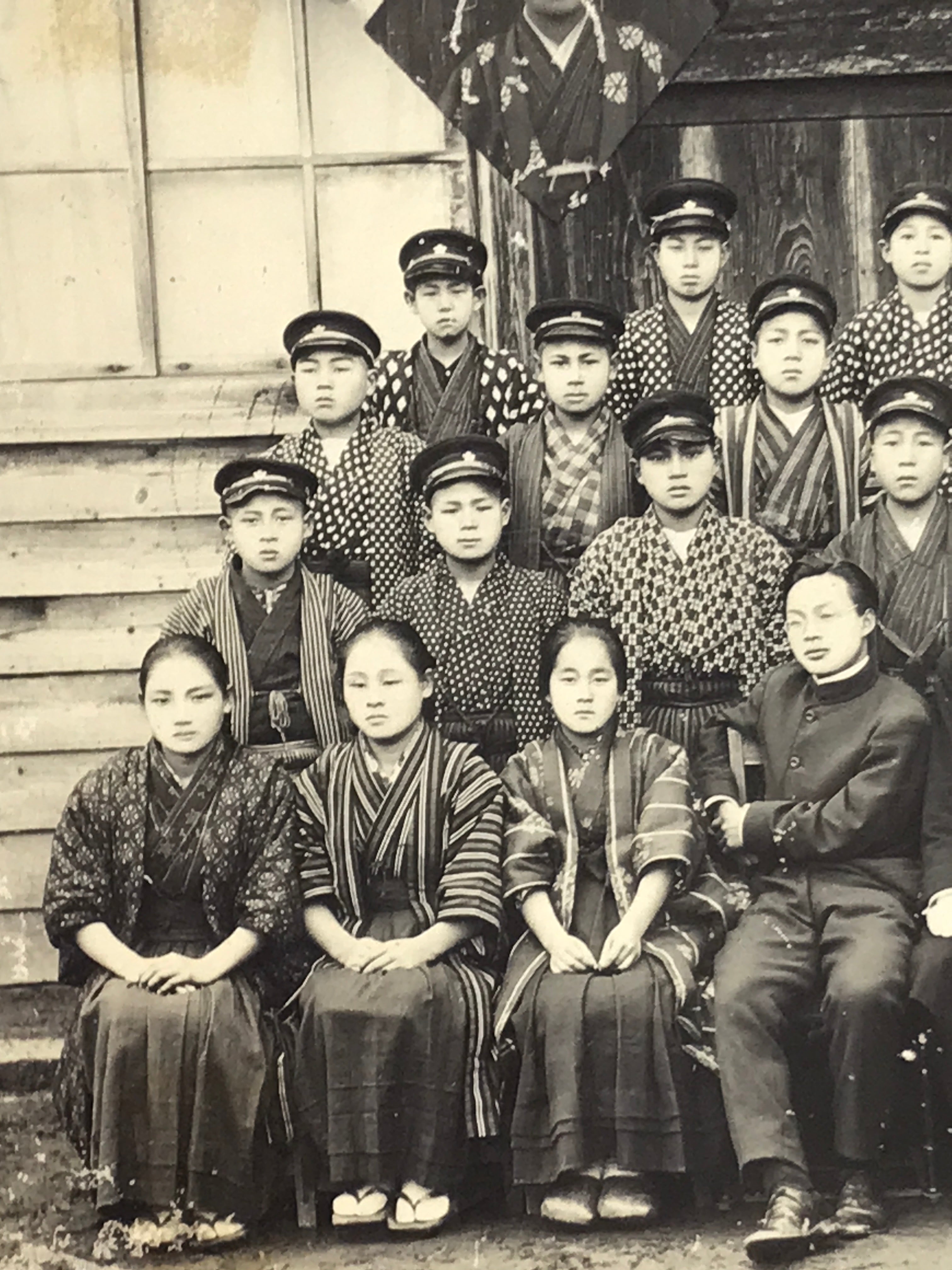 Antique Japanese Taisho School Photograph Group Student Hakama Black White PH117