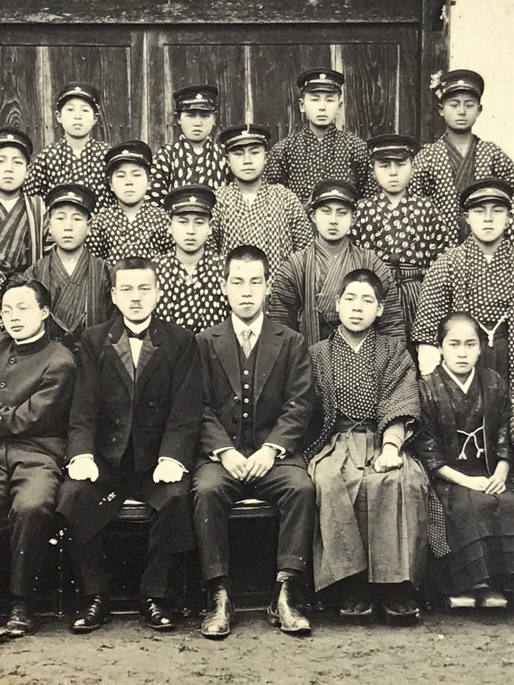 Antique Japanese Taisho School Photograph Group Student Hakama Black White PH117