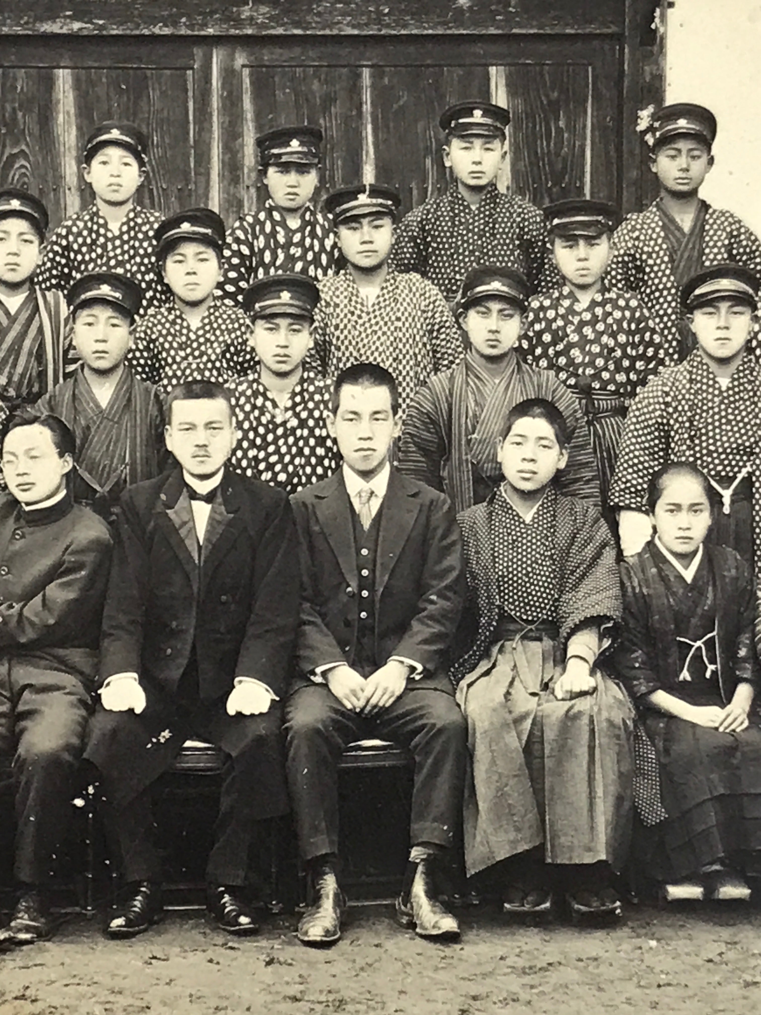 Antique Japanese Taisho School Photograph Group Student Hakama Black White PH117