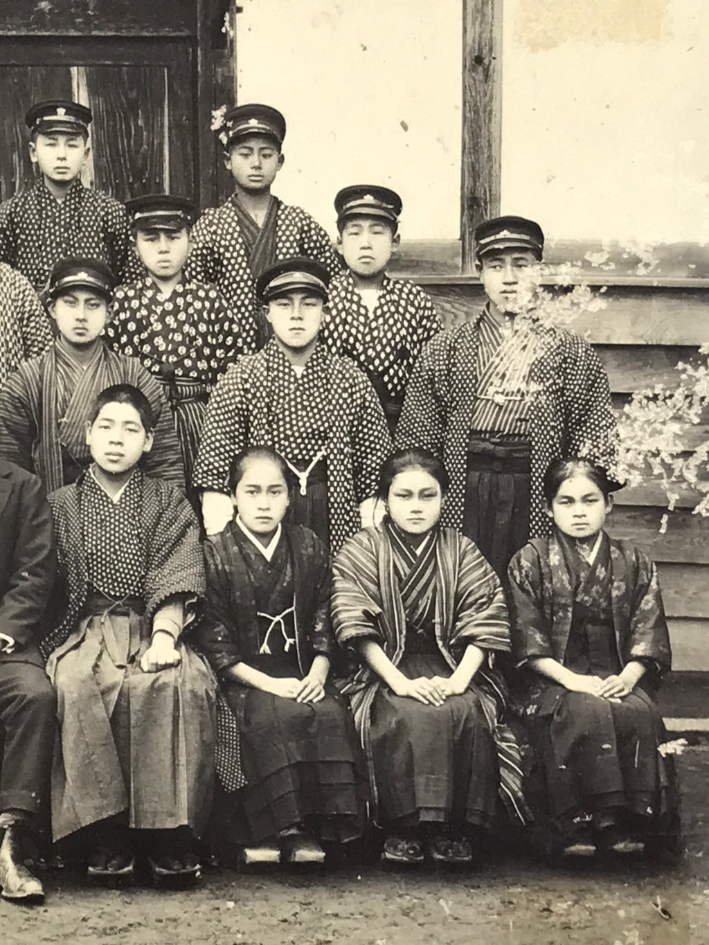 Antique Japanese Taisho School Photograph Group Student Hakama Black White PH117