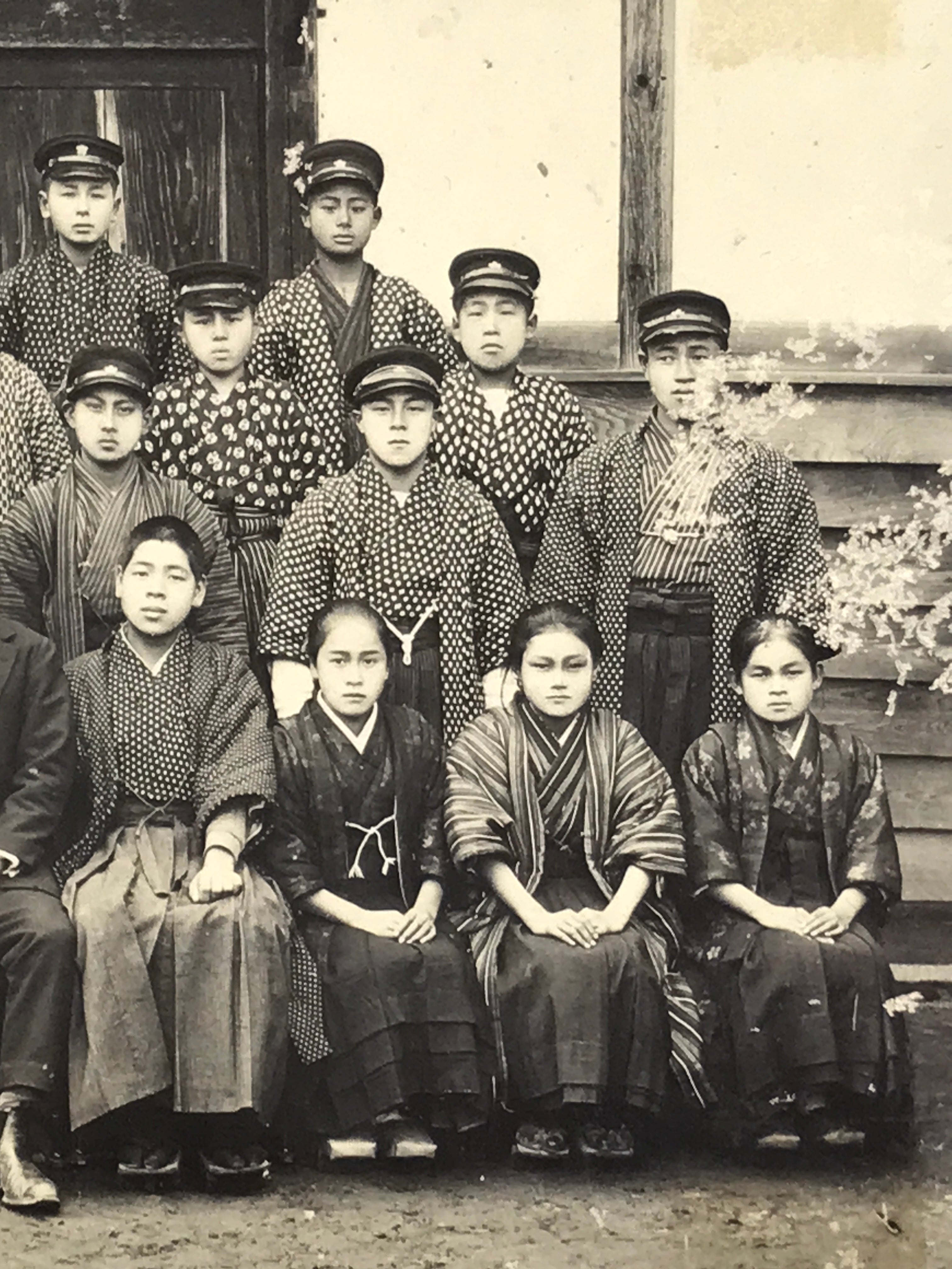 Antique Japanese Taisho School Photograph Group Student Hakama Black White PH117
