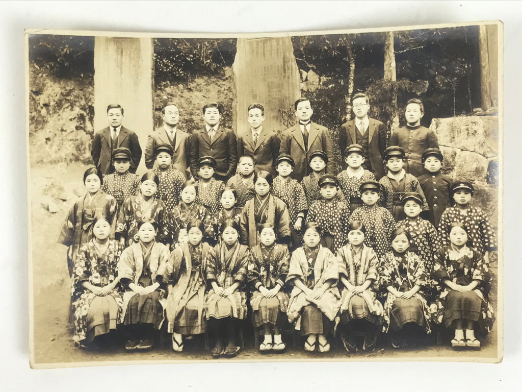 Antique Japanese Taisho School Photograph Group Student Hakama Black White PH120