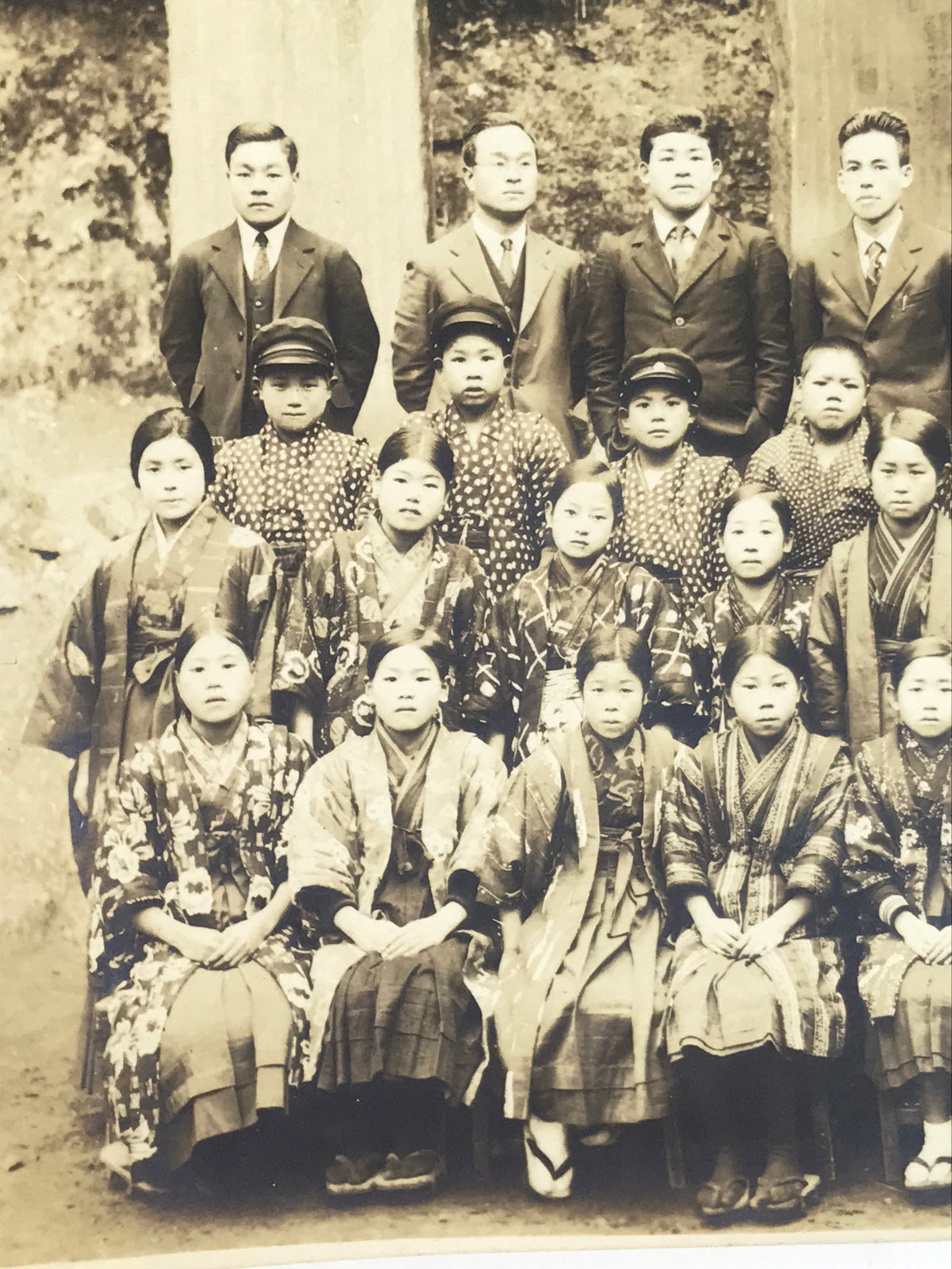 Antique Japanese Taisho School Photograph Group Student Hakama Black White PH120