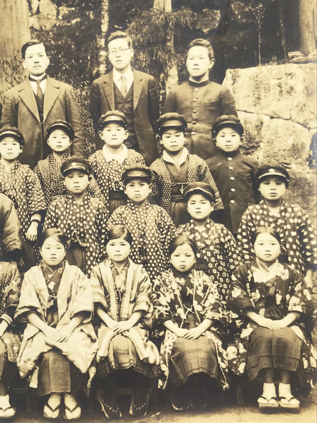 Antique Japanese Taisho School Photograph Group Student Hakama Black White PH120